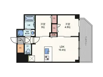 エスリードレジデンス ザ・グラン南堀江(2LDK/4階)の間取り写真