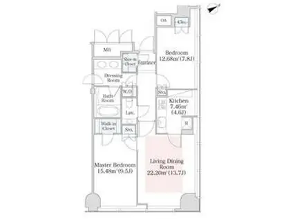 プラティーヌ西新宿(2LDK/11階)の間取り写真