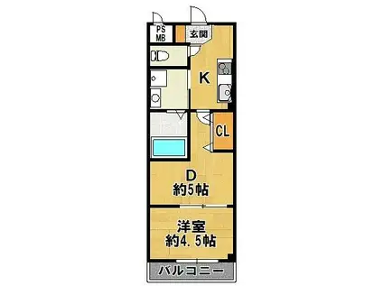 ザ・スカイレジデンス(1DK/1階)の間取り写真