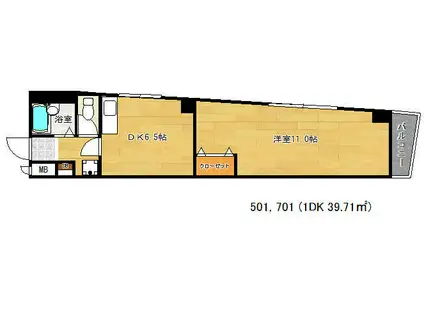 ローレル新神戸(1DK/5階)の間取り写真