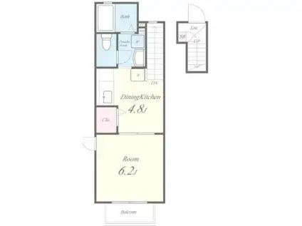 プリムローズ2番館 守山市伊勢町(1DK/2階)の間取り写真