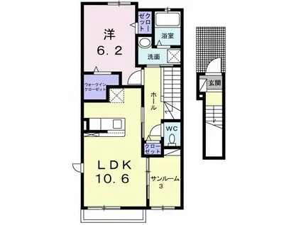 カルムA(1LDK/2階)の間取り写真