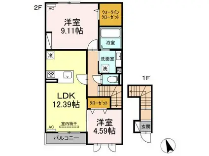 ガーデンリーフ平和台(2LDK/2階)の間取り写真