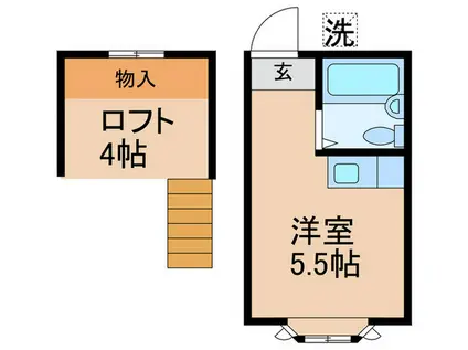 グラスメイ(ワンルーム/2階)の間取り写真