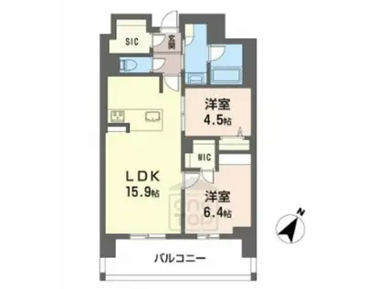 リビエナ グラン 新梅田(2LDK/4階)の間取り写真