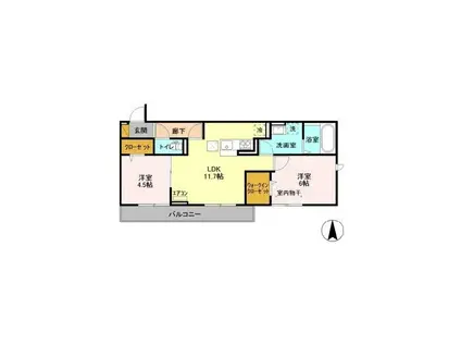 関東鉄道常総線 新取手駅 徒歩12分 3階建 築6年(2LDK/1階)の間取り写真