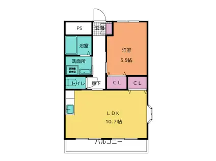 メゾン花弐番館(1LDK/2階)の間取り写真