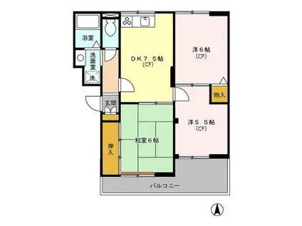 ヴァンベール東川口I/II/III(3DK/1階)の間取り写真