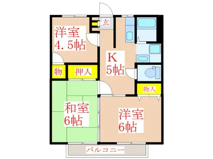 サンシティ隼人B棟(3K/2階)の間取り写真