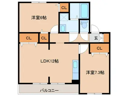 トレステーラ東中津ヴィラ(2LDK/2階)の間取り写真