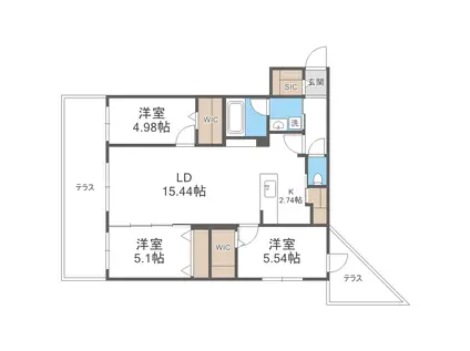 S-RESIDENCE二十四軒AVELIS エスレジデンス(3LDK/1階)の間取り写真