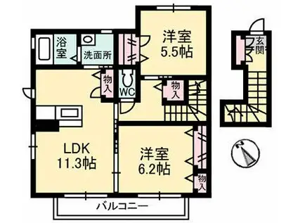 シャーメゾン・アミコート(2LDK/2階)の間取り写真