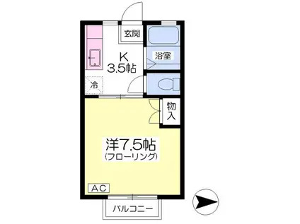 シャンブルII(1K/2階)の間取り写真