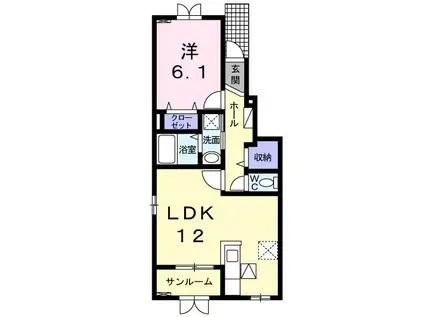 プリンセチア II(1LDK/1階)の間取り写真