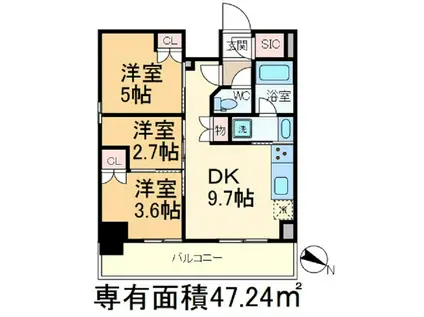 ORSUS AKABANE イースト(3DK/9階)の間取り写真