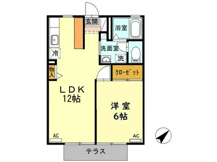 リバーサイド向山(1LDK/1階)の間取り写真