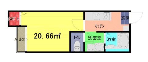 ソレイユ春日部南(1K/2階)の間取り写真