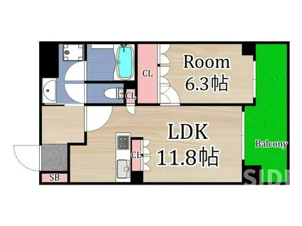 リーガル大阪城東(1LDK/7階)の間取り写真