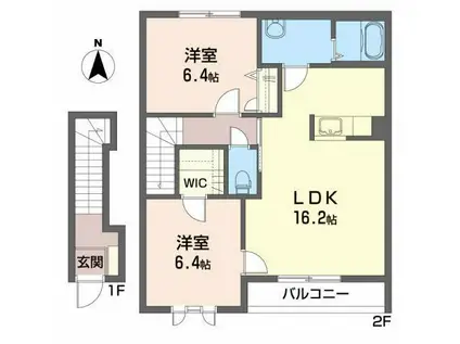 フェリーチェ ピァッツァ(2LDK/2階)の間取り写真