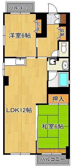 菊ケ丘ハイツ(2LDK/2階)の間取り写真