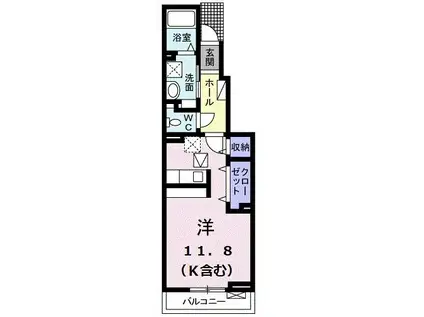 エスペランサ弁財天(ワンルーム/1階)の間取り写真