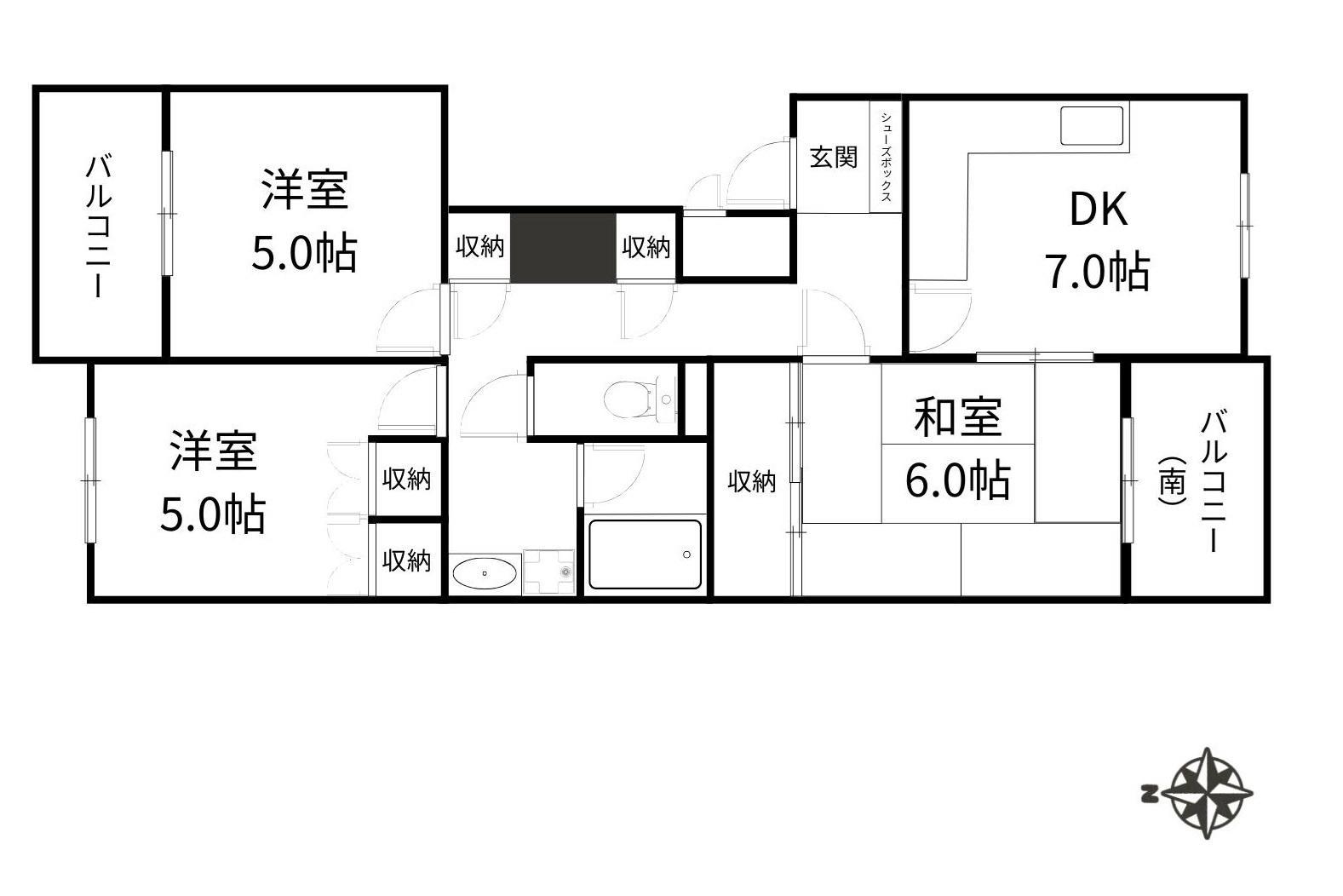 ホワイトキャッスル折尾(3DK/5階)の間取り写真