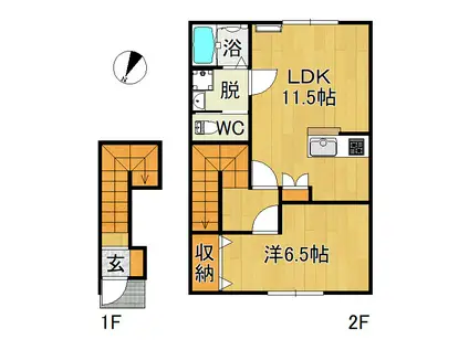 フラワーズA(1LDK/2階)の間取り写真