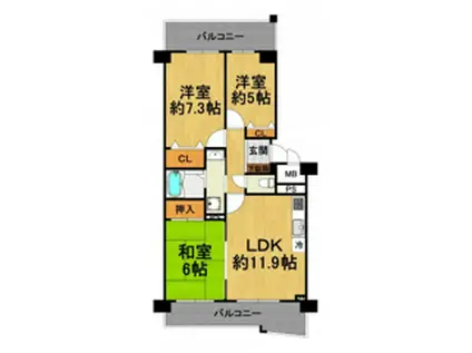 KDXレジデンス夙川ヒルズ 5番館(3LDK/3階)の間取り写真