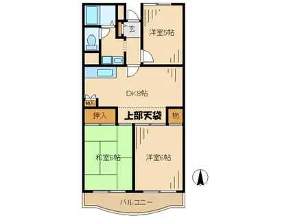 グリーンコーポ金田ユング(3DK/1階)の間取り写真