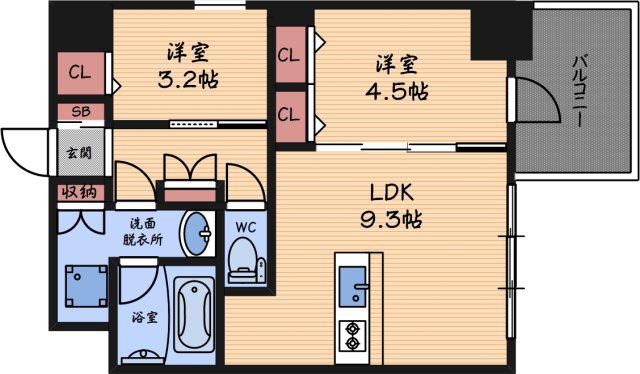 S-RESIDENCE福島DIVERSE(2LDK/9階)の間取り写真