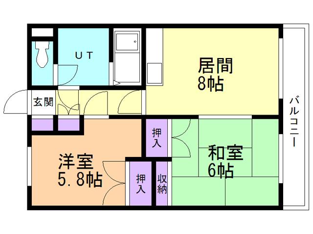 北拓ハイツ中島(2DK/3階)の間取り写真