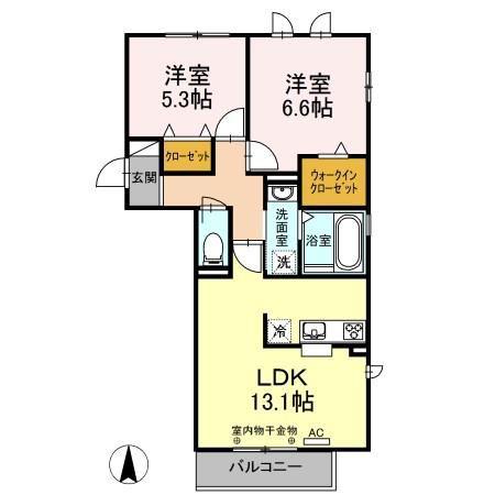 メゾン・ド・シャーム(2LDK/1階)の間取り写真