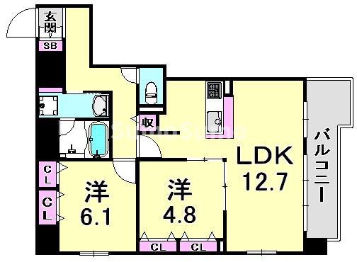 L・ISOBE三宮(2LDK/9階)の間取り写真