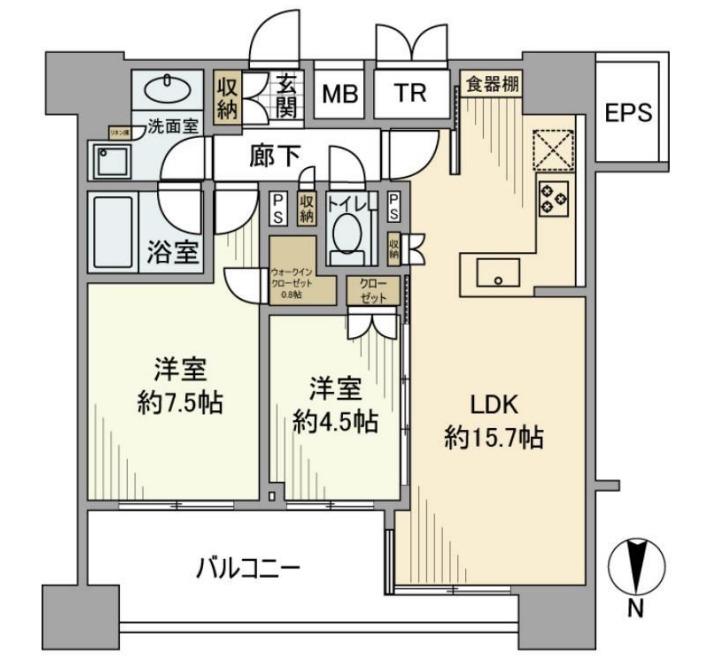 グランリビオ芝大門(2LDK/16階)の間取り写真