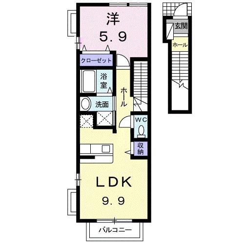 ジェルメI(1LDK/2階)の間取り写真