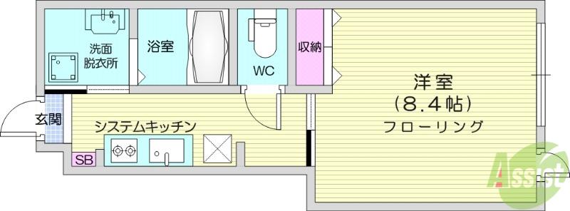 翠月荘 つむぎ(1K/1階)の間取り写真