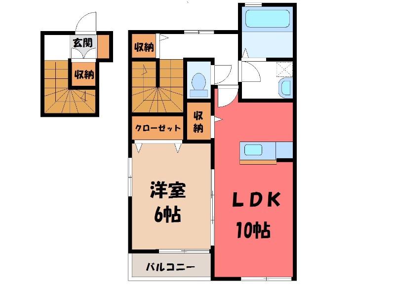 南風 A(1LDK/2階)の間取り写真