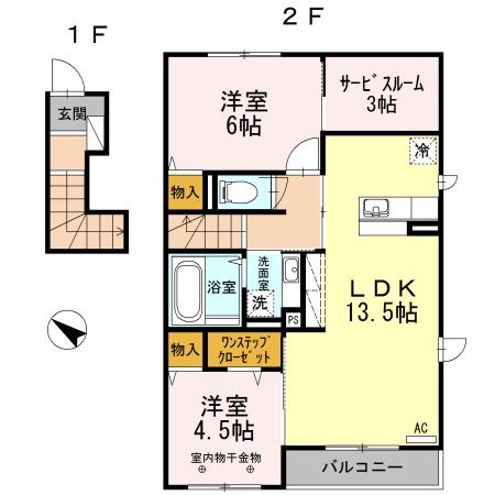 サヌール(2SLDK/2階)の間取り写真