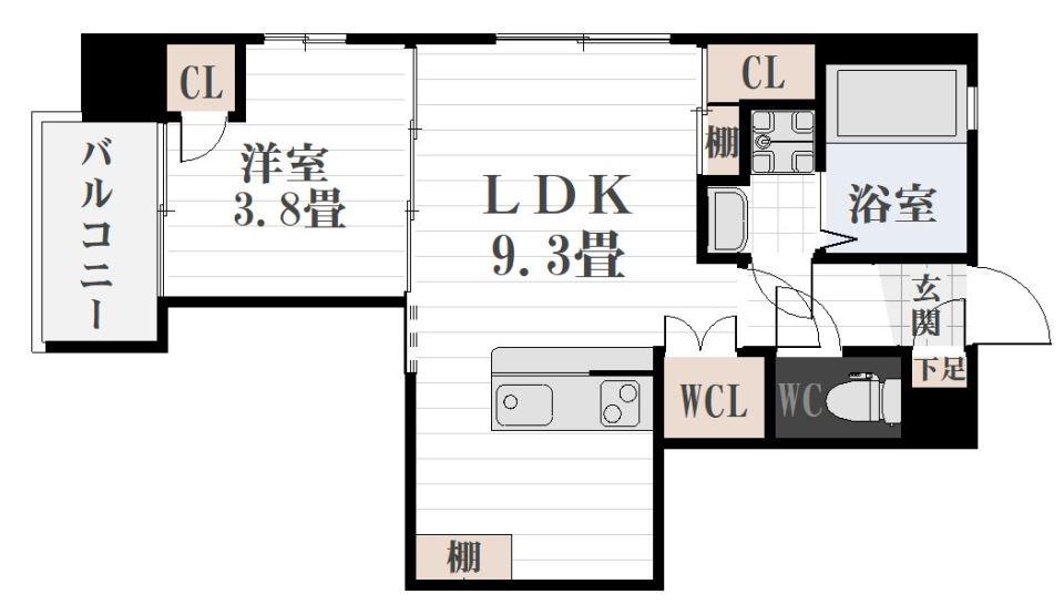 LA CHIC鹿児島中央(1LDK/8階)の間取り写真