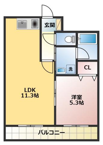 サウスコート(1LDK/5階)の間取り写真