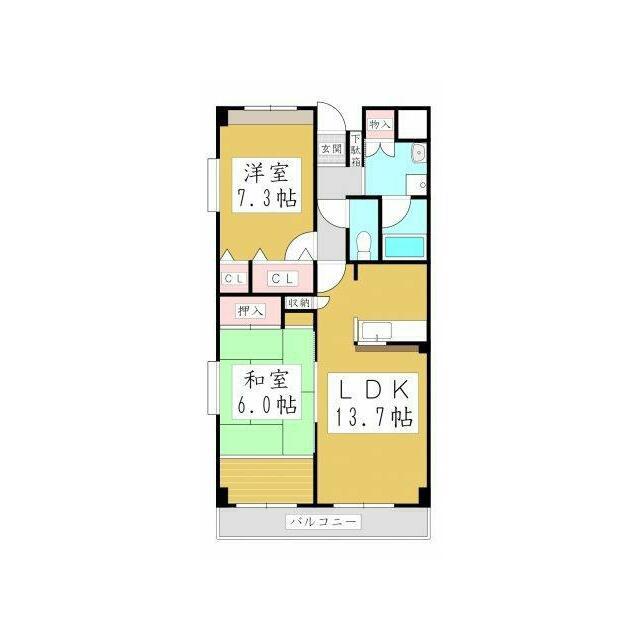 TK加藤ビルフレージェ(2LDK/4階)の間取り写真