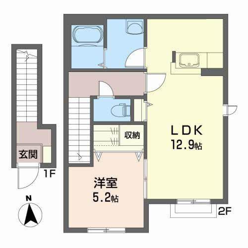 シャーメゾン田園(1LDK/2階)の間取り写真