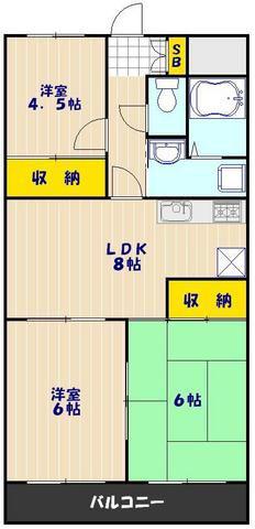 サンケイハイツ川口(3DK/3階)の間取り写真