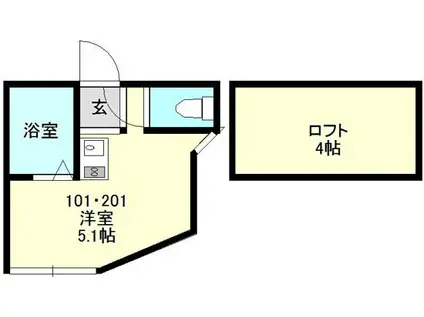 ユナイト石川町エドワードの杜(ワンルーム/2階)の間取り写真