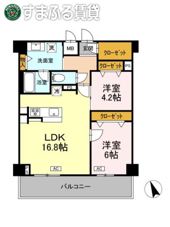ヴィラ トルチュ東刈谷(2LDK/4階)の間取り写真