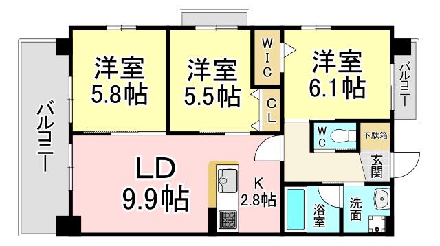 コンダクトレジデンスTOKURIKI(3LDK/2階)の間取り写真