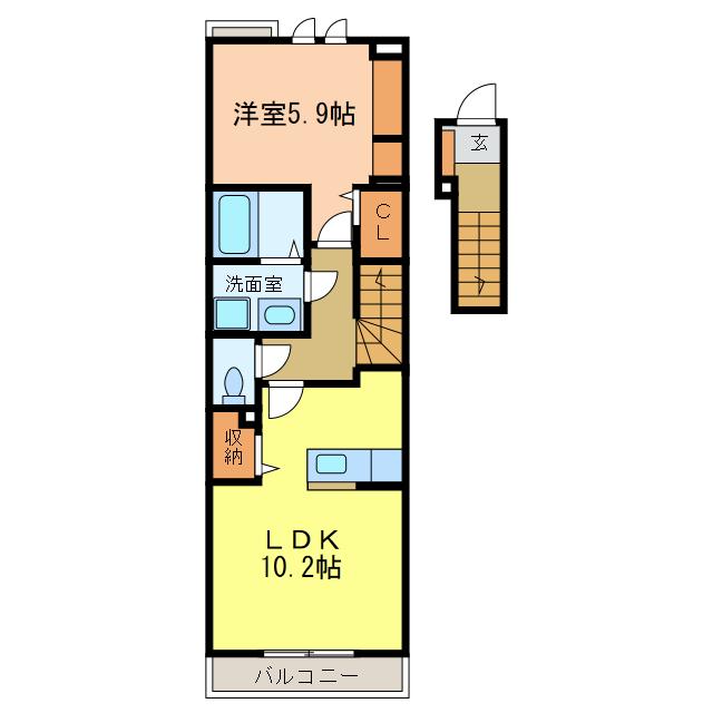 ガーデンハイツ大喜(1LDK/2階)の間取り写真