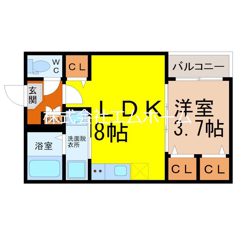 ハーモニーテラス中村公園(1LDK/2階)の間取り写真