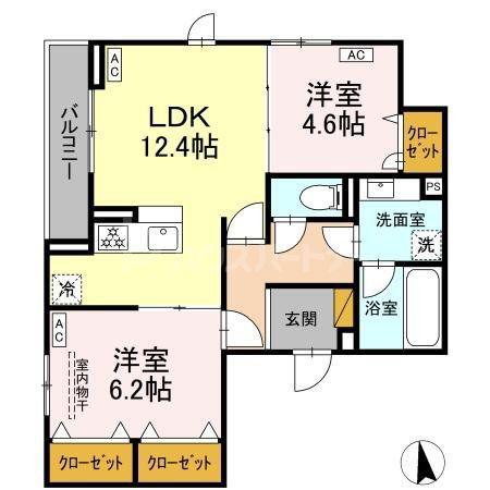 ラ・ペッシュ(2LDK/2階)の間取り写真