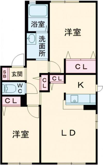 まっつうびれっじ (2LDK/1階)の間取り写真